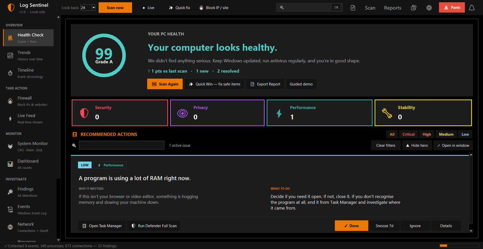 Log Sentinel desktop security checker interface