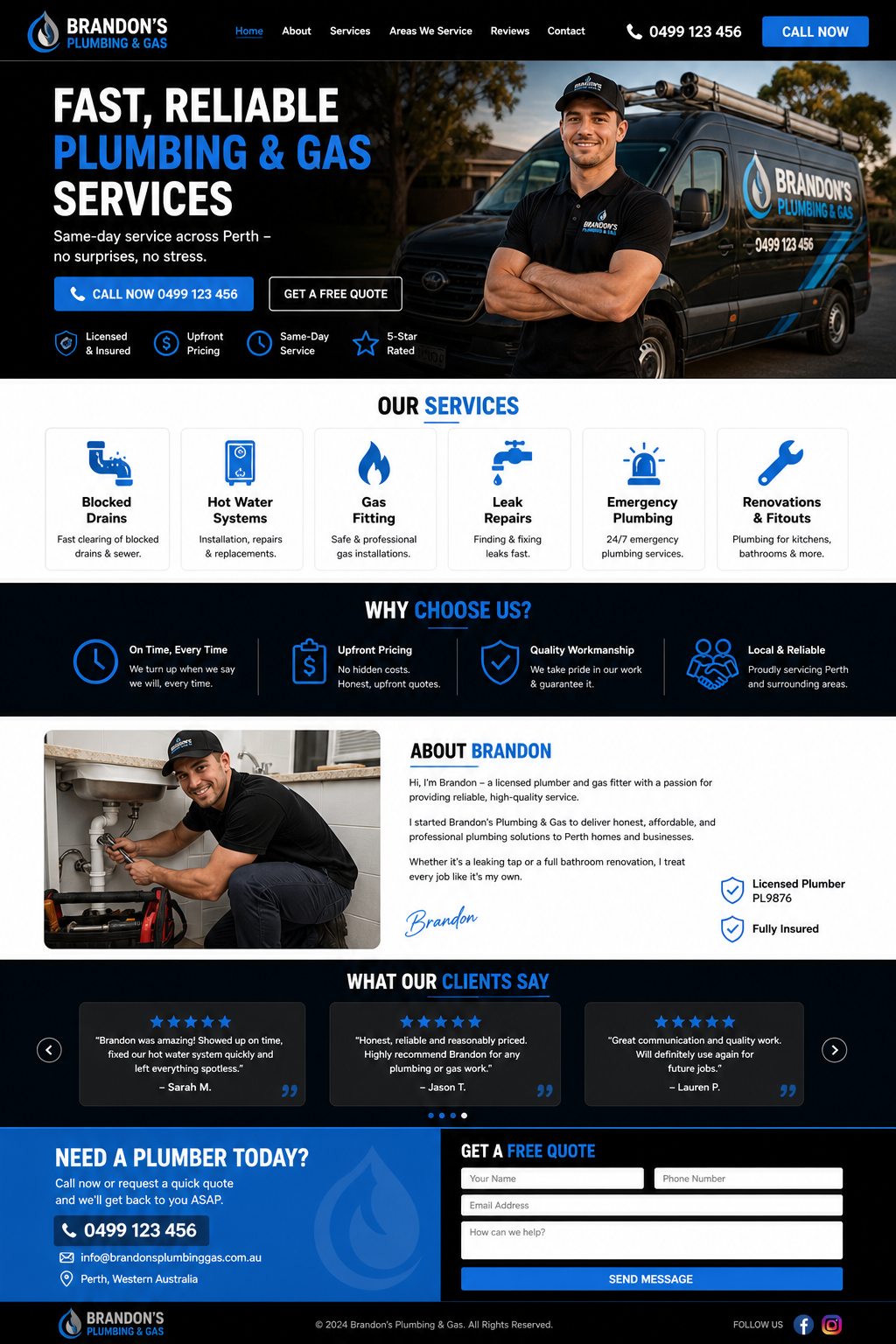 Brandon's Plumbing and Gas website design
