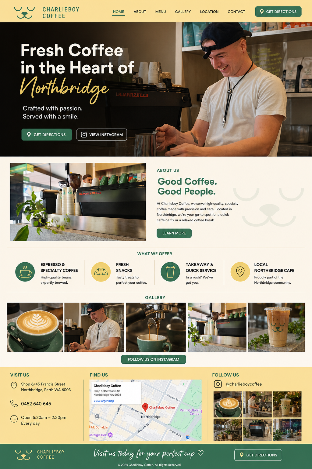 CharlieBoy Coffee website design for a Northbridge cafe