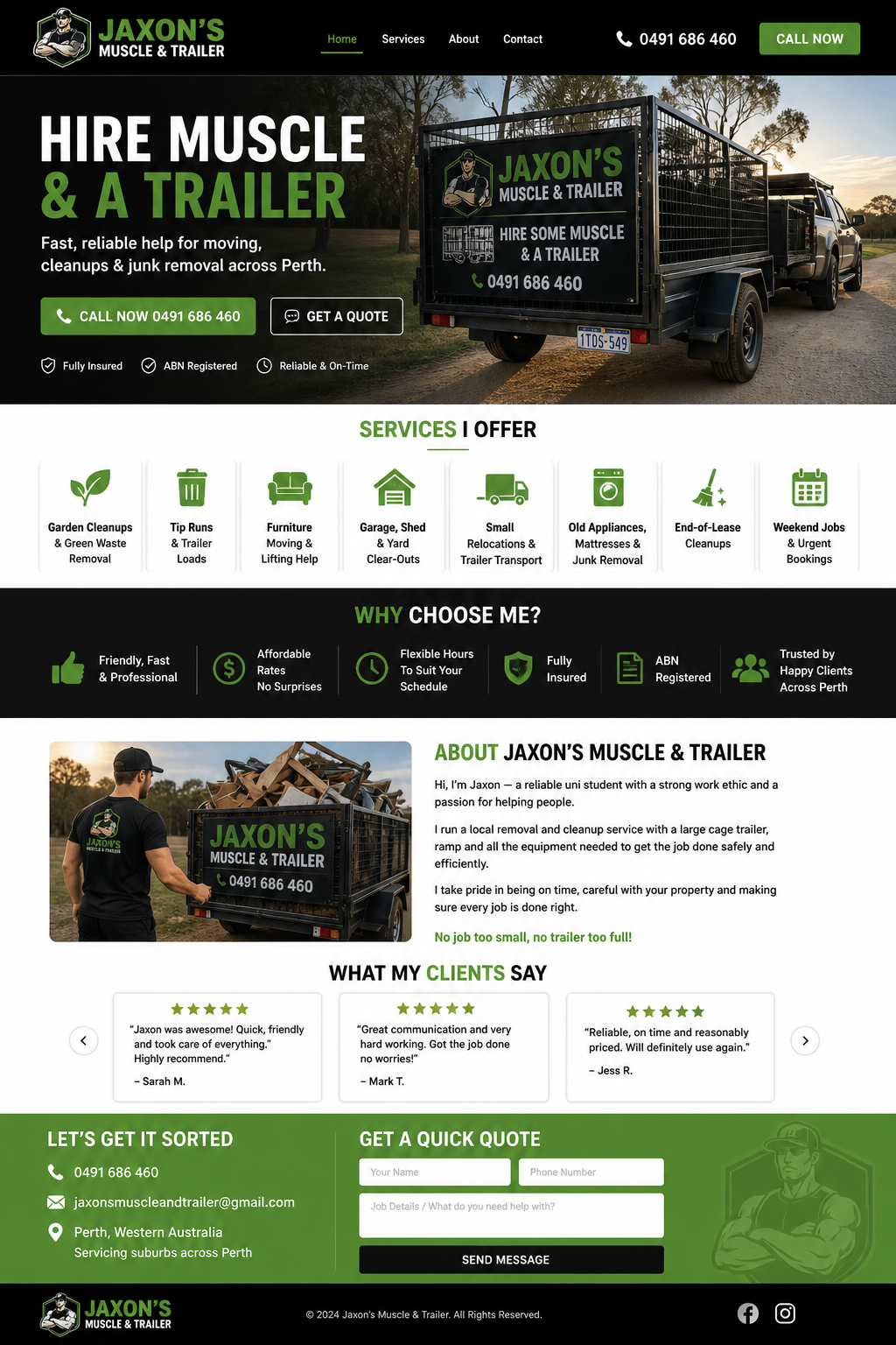 Jaxon's Muscle and Trailer website design