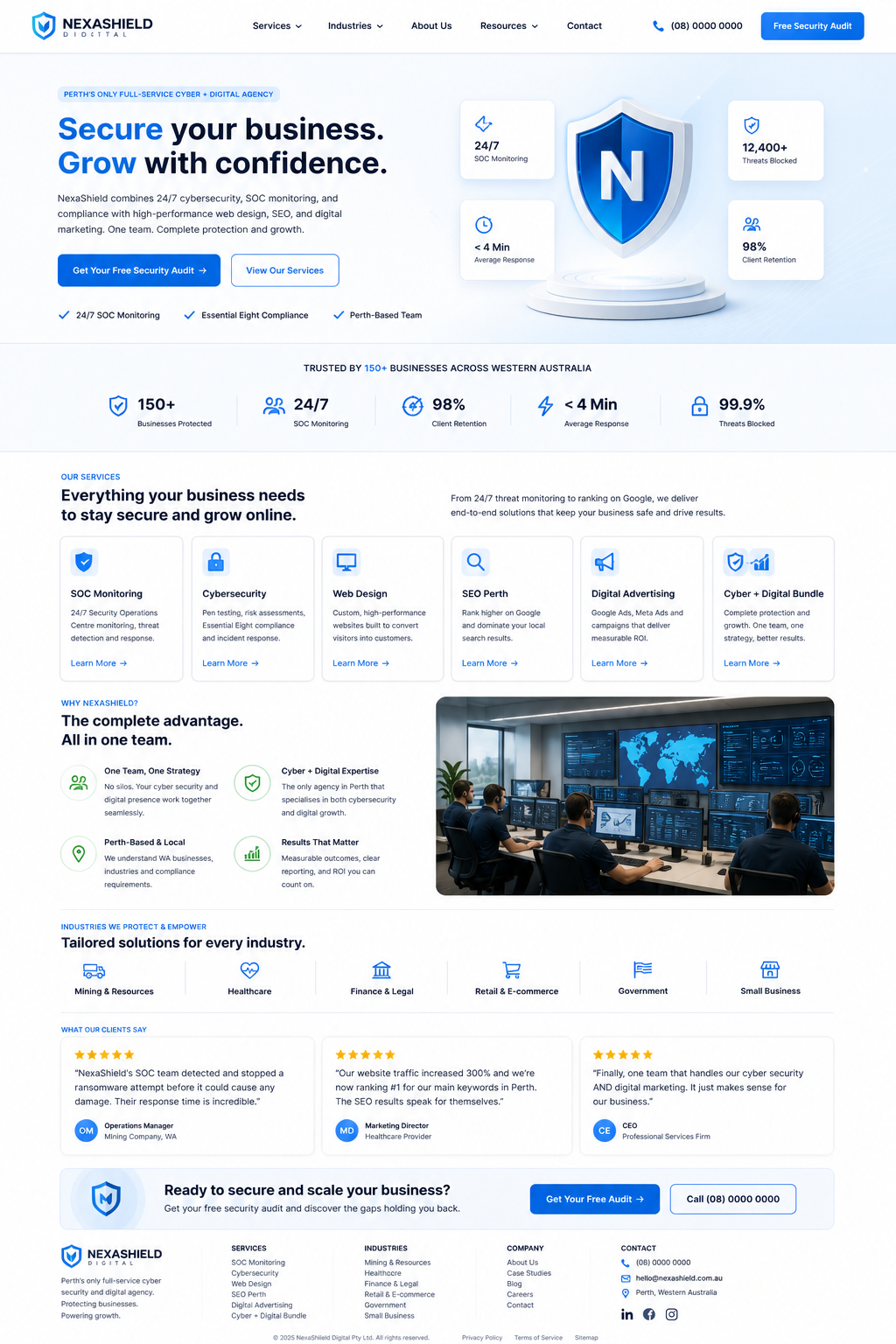 NexaShield Digital cybersecurity and web design agency page